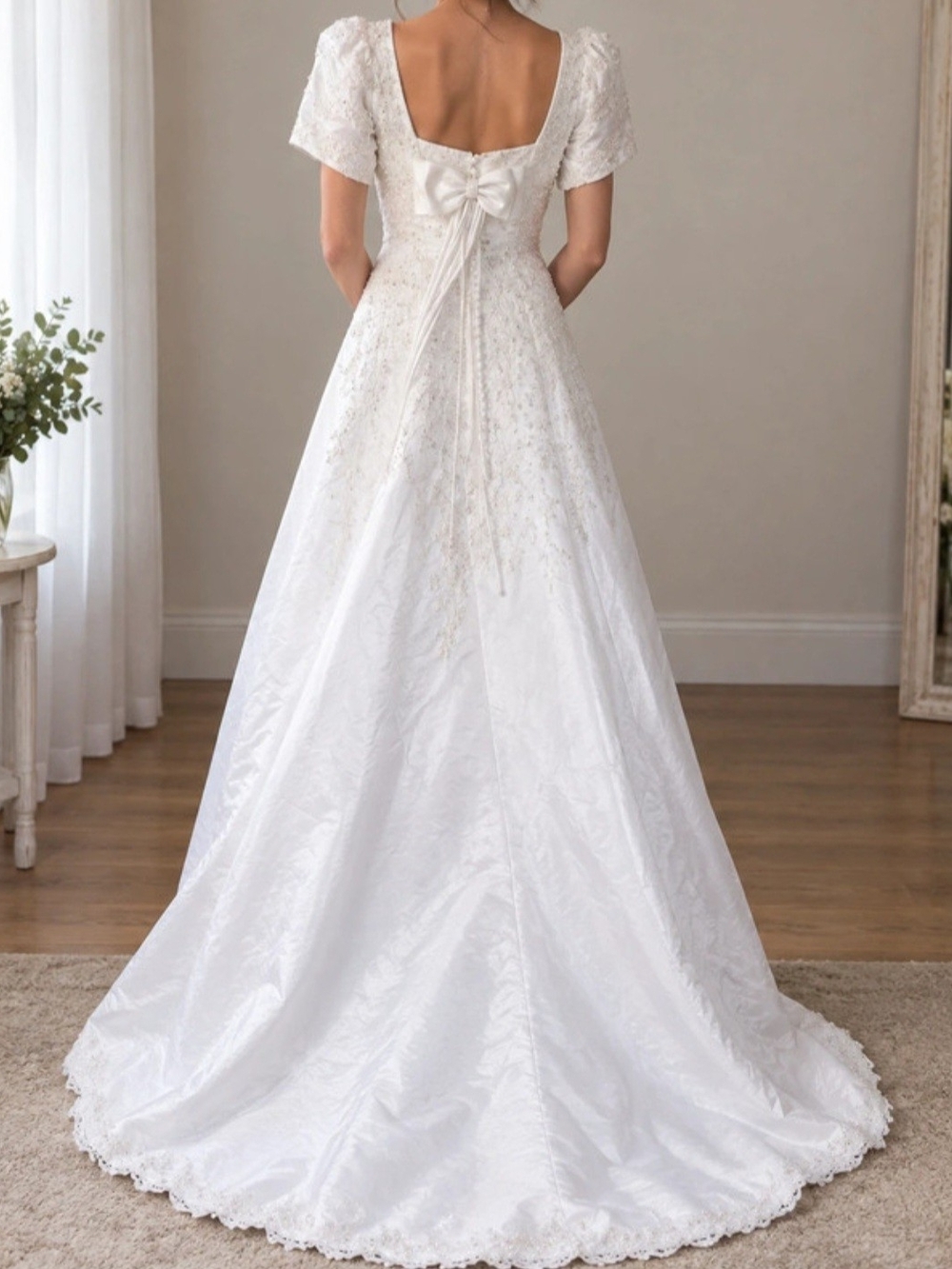 Alfred Angelo White Lace-Embroidered Short Sleeve Ball Gown - Picture 2 of 16